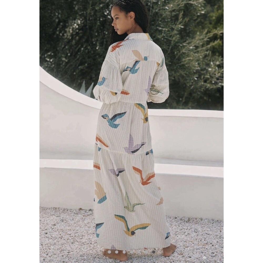 Anthropologie Celandine The Carolita Printed Tiered Shirt Dress Seagulls XXS NEW - Picture 4 of 4
